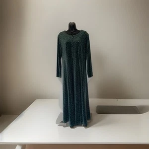 Vtg Eddie Bauer Velour Green Modest Dress Size M A3 - Picture 1 of 7
