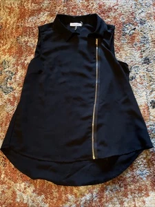 Calvin Klein schwarz asymmetrisch Reißverschluss ärmellos Top Bluse Damen Medium - Bild 1 von 9