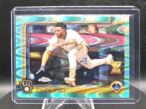 2025 Topps Chrome - Jackson Chourio #262 Aqua Raywave Refractor 051/199 Gold Cup - Imagen 1 de 3