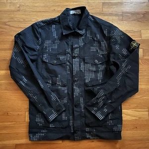 Stone Island Ripstop Black Grey Grid Camo Overshirt Size Medium - Picture 1 of 10