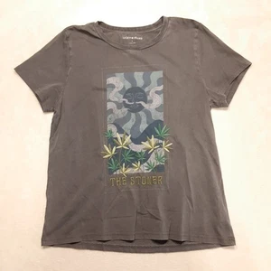 Lucky Brand Womans The Stoner Sz.Large/Gray/Embroidered Blunt Sun Smoke SS Crew - Picture 1 of 10