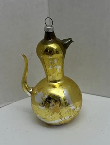 Decorazione natalizia vintage oro teiera fiori mercurio Germania Ovest così com'è - Foto 1 di 8