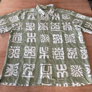 Quicksilver Waterman Collection Comfort Fit Shirt Men XXL Green Geometric Tribal - Picture 1 of 13