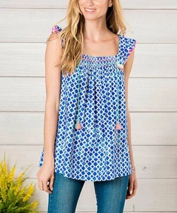 New MATILDA JANE Smocked WANDERING WATERS Top MEDIUM Peasant boho NWT Tassels - Picture 1 of 11