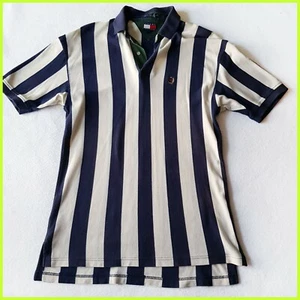 L RARE Tommy Hilfiger Vintage Jersey Polo Shirt white blue LARGE Striped Soccer  - Picture 1 of 9