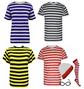 Red And White Stripe Short Sleeve Tshirt Boys Girls Book Week Fancy Party Top - Picture 1 of 6