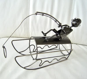 New Wine Bottle Holder "Fisherman on a Boat" - Metal Caddy by Pronto Innovations - Picture 1 of 9