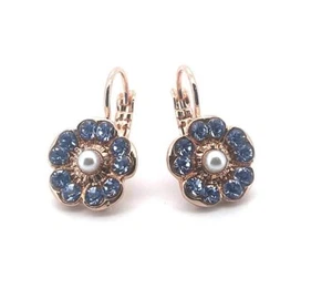 Earrings by Mariana Electric Blue Coll. Floral Aquamarine & Pearl Austrian Cr... - Picture 1 of 3