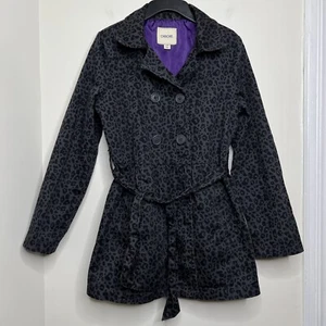 Cherokee Leopard Animal Print Double Breasted Pea Coat w/ Belt Girls Size Large - Picture 1 of 9