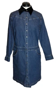 Vestido Eddie Bauer Mujer Denim Frontal A Presión con Cuello Terciopelo Negro|Talla: PETITE 10 - Imagen 1 de 22