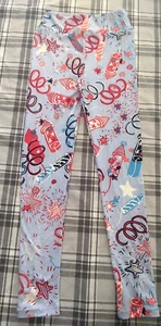 LuLaRoe Girls Leggings Stretch Pants TWEEN Size 12 - 24 rockets celebration - Picture 1 of 5