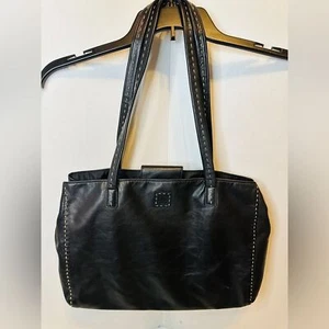 Borsa a tracolla vintage Lauren by Ralph Lauren in pelle nera con punto a contrasto - Foto 1 di 9