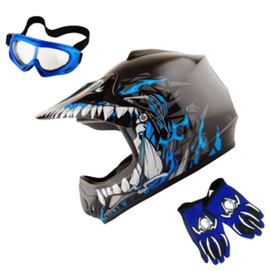 WOW Youth Kids Motocross BMX ATV Dirt Bike Helmet HJOY Dragon + Goggles + Gloves - Bild 1 von 59