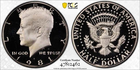 1981 S 50C KENNEDY HALF DOLLAR PCGS PR69DCAM TYPE 1  with Gold Shield & TrueView Cover