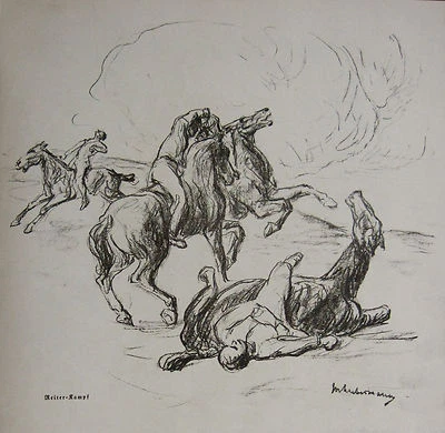 MAX LIEBERMANN: REITER-KAMPF, LITHOGRAFIE 1915, SCHIEFLER 196; BÜTTNER CHAMPAGNE - Bild 1 von 2