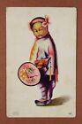 Types of China. National clothes, hand fan. Pink. Antique postacrd Chicago 1906