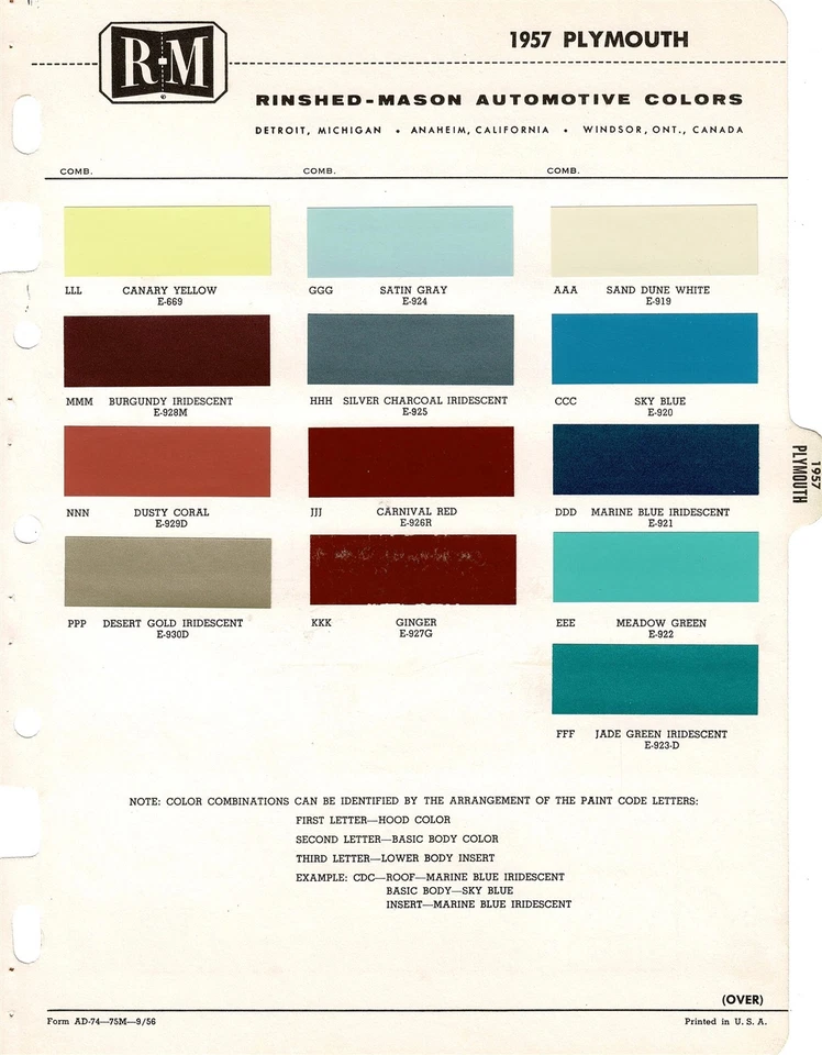 Plymouth Belevedere Savay Plaza 1957 vagones suburbanos astillas de pintura (R-M) Foto 1 de 1