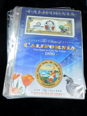 Lot of 8x 2003a $2 Colorized Federal Reserve Notes in Collector Sheets - Image 1 of 4