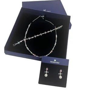 Swarovski Perfection Set, Necklace/Earrings/Bracelet Pink/Clear Crystal - Picture 1 of 10
