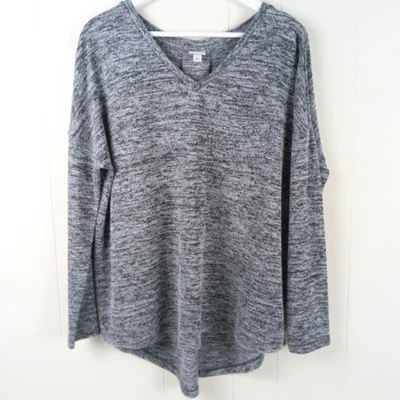 Suéter ligero Merona para mujer XL gris jaspeado cuello en V manga larga pliegue trasero Foto 1 de 4