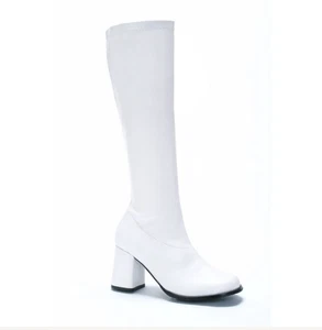 White Go Go Dancer 60s 70s Hippie Knee High Woman's Halloween Costume Boots - Picture 1 of 21