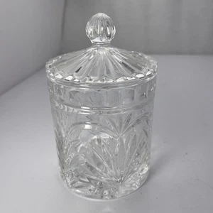 Crystal Etched Glass Biscuit Jar w/ Handled Lid Small 6 Inches Tall 3.5"Diam. - Picture 1 of 9