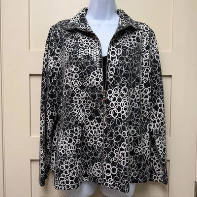 Chaqueta MISOOK Negro Blanco Círculo Patrón Geométrico Lentejuelas Cuadrada Pailette Talla XL Foto 1 de 4