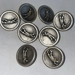 Set Of 8 Golfer Golf Swing Metal Pewter- Look Buttons 5/8” - Picture 1 of 5