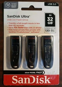 Clé USB 3.0 SanDisk Ultra 32 Go, lot de 3 - Photo 1/5