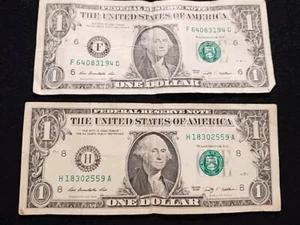 (2) 2009 $1 Dollar Bills - Picture 1 of 4