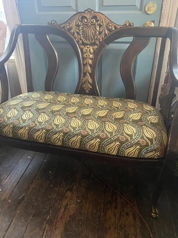 French Gold Carved Style Upholstered Settees,Bench Green Gold Tulip Cover