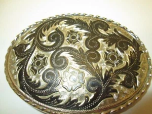 Vintage Metal Black and Silver colored Belt Buckle ~ U.S.A. - Picture 1 of 5