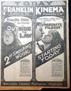 1921 Newspaper Page - Priscilla Dean & Lon Chaney "Outside The Law" Movie Ad - Picture 1 of 2
