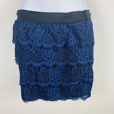 NUEVA Falda Banana Republic Mujer Talla 2 Azul Encaje Volantes Cintura Elástica Forrada Foto 1 de 4