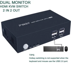 2 Port Dual Monitor KVM Switch HDMI 4K@30Hz 2 USB 2.0 Hub Supported Wireless - Imagen 1 de 5