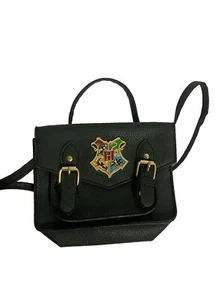 Harry Potter Black Faux Leather Hogwarts Metal Crest Crossbody Purse Bag vtd - Picture 1 of 6
