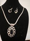 Onyx Set Oval pendant necklace Earrings in Silver Tone with 20” Serpentine Chain