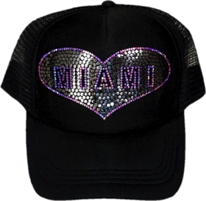Women's Love Miami Bling Sequins Cap no rhinestones Hearth Sparkly Baseball Hat - Picture 1 of 2