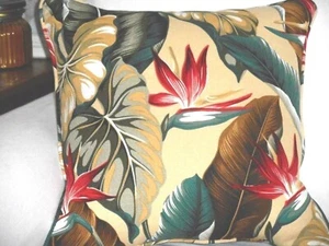 Tropical Hawaiian 100% Cotton Barkcloth Fabric Corded PILLOW ~Bird Of Paradise~ - Picture 1 of 2