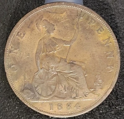 1884 Great Britain England United Kingdom One Penny Coin w/ Victoria Bust, Nice! - Image 1 of 2