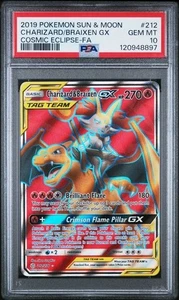 PSA 10 Charizard & Braixen GX 212/236 Pokemon Tag Team Cosmic Eclipse Sun & Moon - Picture 1 of 2