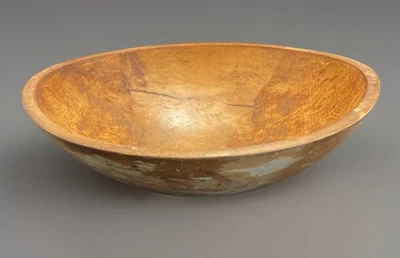 Primitive Hand Carved Wooden Bread Dough Bowl 13” x 12 5/8” x 4” Has Crack - Image 1 of 4