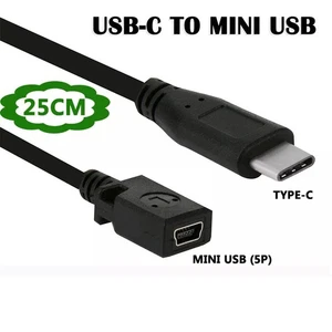 Type-C Male to Mini USB Female Port Adapter Cable Data Power Charger Cord Short - Photo 1 sur 7