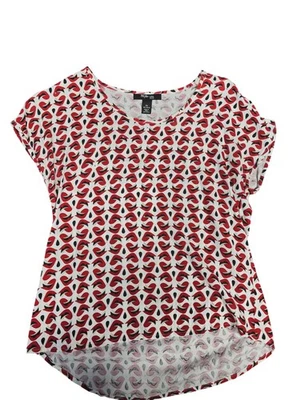 Style & Co Shirt Top Womens Petite PP Red White Abstract Print Rayon Scoop Neck - Image 1 of 4
