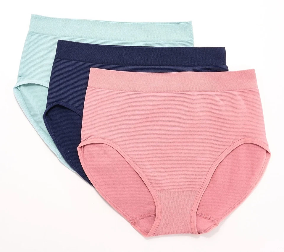 Breezies 3 Pack Shimmer Stripe Seamless Full Brief Panties Adobe Rose M New - Image 1 of 1