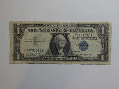 Silver Certificate Star Note 1957 1 Dollar Bill Paper Money Blue Seal Currency - Image 1 of 2
