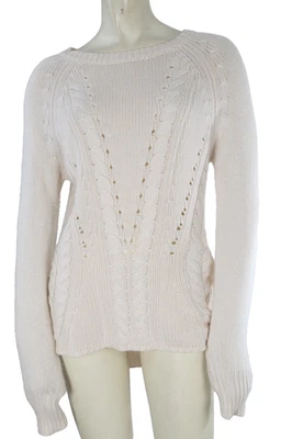 Suéter Otoño Lana Cachemira Crochet Tejido Crema Manga Larga Talla S Foto 1 de 4