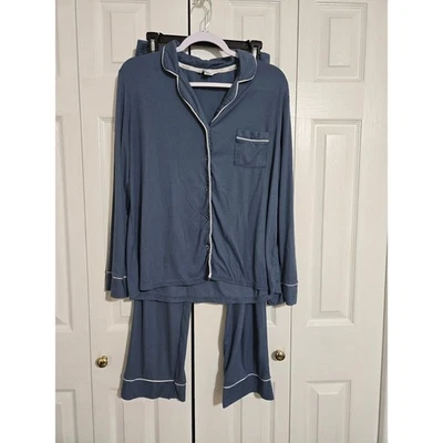 Conjunto de pijama Nicole Miller grande feminino azul com nervuras - Imagem 1 de 4