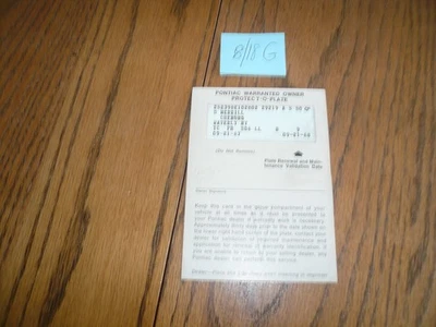 Pontiac 1969 vehículo nuevo dueño garantizado "Protect-O-Plate" - 8/18G Foto 1 de 2