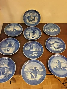 Royal Copenhagen Christmas Plate 1970's, Lot of 10, Full Year Blue & White - Picture 1 of 21